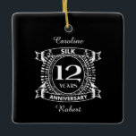 Adorno De Cerámica 12.º aniversario de la seda boda<br><div class="desc">Su duodécimo aniversario boda tiene el don tradicional de la seda. Este diseño de estilo escudo es un diseño romántico para parejas que celebran 12 años de matrimonio. Si quieres ayuda para personalizar este diseño, por favor contacta conmigo, es un botón de preguntar a este diseñador, justo debajo de este...</div>