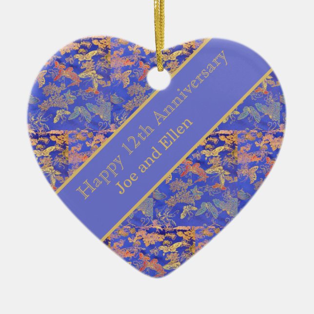 Adorno De Cerámica 12° Aniversario Boda, Aniversario de la Seda (Frente)