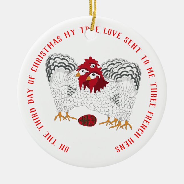 Adorno De Cerámica 12 días de Navidades 3 gallinas francesas (Frente)