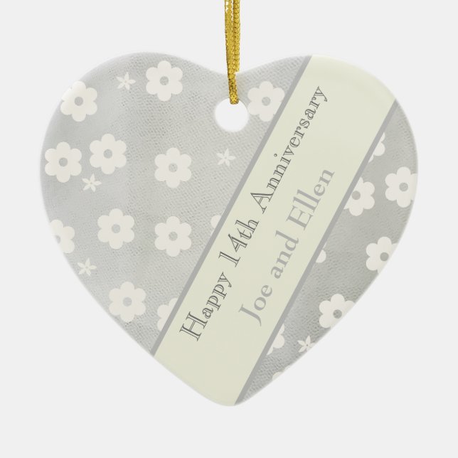 Adorno De Cerámica 14° Aniversario Boda, Aniversario de Marfil (Frente)