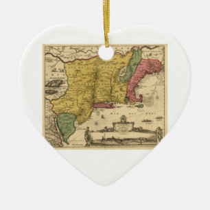 Adorno De Cerámica 1685 mapa - nueva Bélgica, el nuevo mundo, Nueva