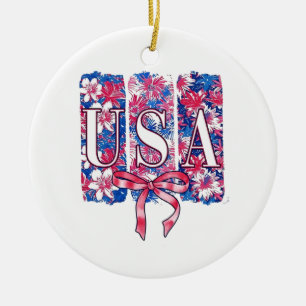 Adorno De Cerámica 1776 América 4 de julio USA Floral Flores