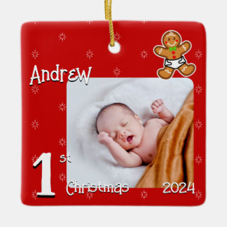 Adorno De Cerámica 1.ª Navidad-bebé Gingerbread-Personalizado- Verde 