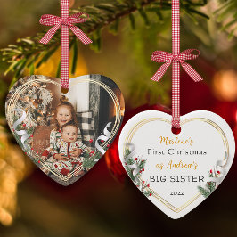 Adorno De Cerámica 1.ª Navidad Big Sis Love Holly Pine Gold Frame