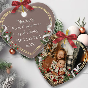 Adorno De Cerámica 1.ª Navidad Big Sis Love Holly Pine Gold Frame