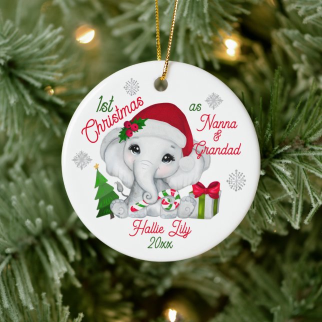 Adorno De Cerámica 1.ª Navidad como abuelos adoran elefante (Árbol)