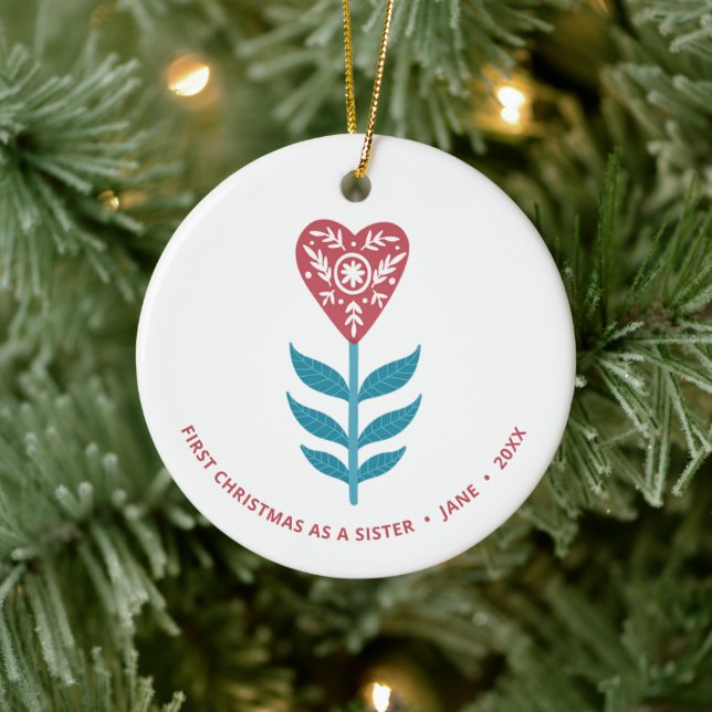 Adorno De Cerámica 1.ª Navidad como hermana flor de corazón personali (Árbol)