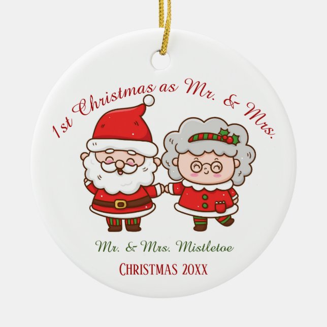 Adorno De Cerámica 1.ª Navidad como Sr. y la Sra. Cute Santa Sra. Cla (Frente)