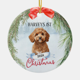 Adorno De Cerámica 1.ª Navidad Wreath Cavoodle Cavapoo Cavadoodle