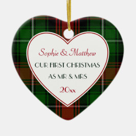 Adorno De Cerámica 1.ᵉʳ Navidad Casado Regalos-Red Green Plaid