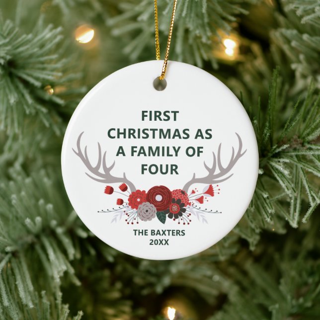 Adorno De Cerámica 1.ᵉʳ Navidad como familia de 4 personas (Árbol)