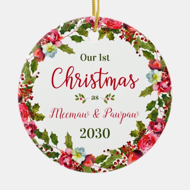 Adorno De Cerámica 1.ᵉʳ Navidad Meemaw Pawpaw Photo (Frente)