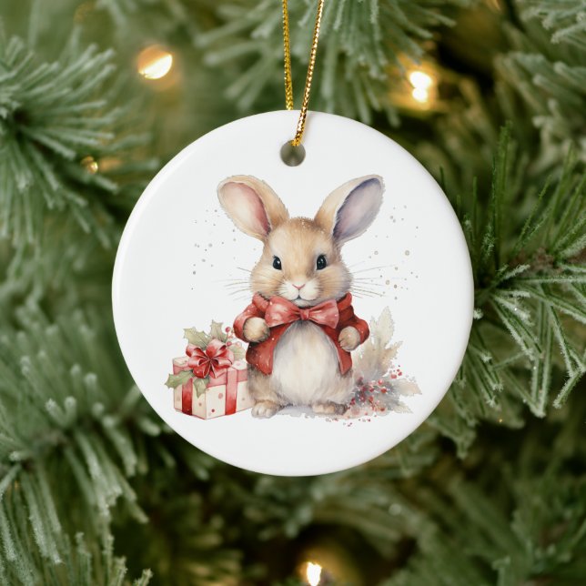 Adorno De Cerámica 1.ᵉʳ Navidad Whimsical Cute Bunny Personalizado (Árbol)