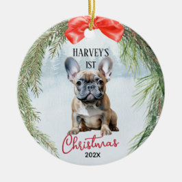Adorno De Cerámica 1.ᵉʳ Navidad Wreath Frenchie Bulldog francés