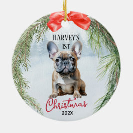 Adorno De Cerámica 1.ᵉʳ Navidad Wreath Frenchie Bulldog francés