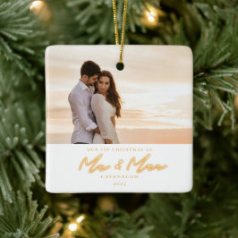 Adorno De Cerámica 1.ᵉʳ Navidades Casados con Neon Lettering Photo Ce