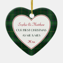 Adorno De Cerámica 1.ᵉʳ Navidades casados con un corazón de regalo ve