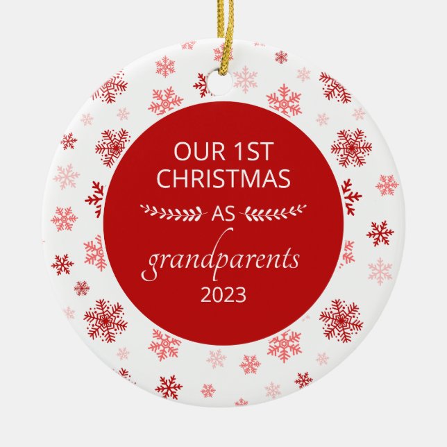 Adorno De Cerámica 1.ᵉʳ Navidades como abuelos Foto de copo de nieve (Frente)