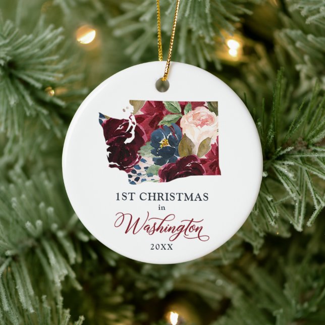 Adorno De Cerámica 1.ᵉʳ Navidades En Washington Personalizado Estado  (Árbol)