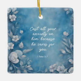 Adorno De Cerámica 1 Pedro 5:7 “Echen toda su ansiedad” Floral Azul