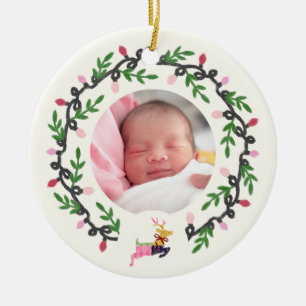 Adorno De Cerámica 1er Ciervo de Navidad con Corona Personalizable