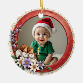 Adorno De Cerámica 1er Navidad 2 caras Querubín Alegría