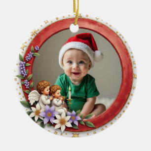 Adorno De Cerámica 1er Navidad 2 caras Querubín Alegría