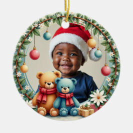 Adorno De Cerámica 1er Navidad 2 caras, Teddy Tidings