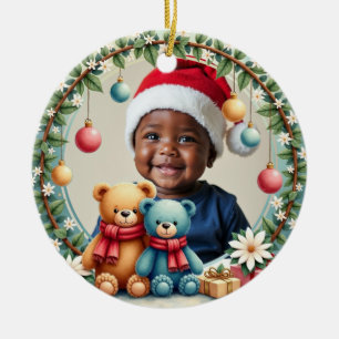 Adorno De Cerámica 1er Navidad 2 caras, Teddy Tidings