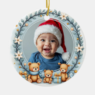 Adorno De Cerámica 1er Navidad 2 caras Teddy Tidings