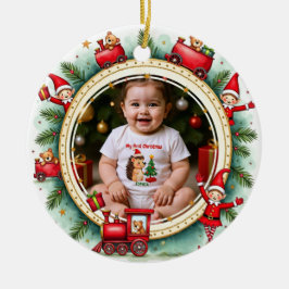 Adorno De Cerámica 1er Navidad 2 lados, Expreso de las Fiestas
