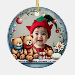 Adorno De Cerámica 1er Navidad 2 lados, Tiny Toes & Tinsel