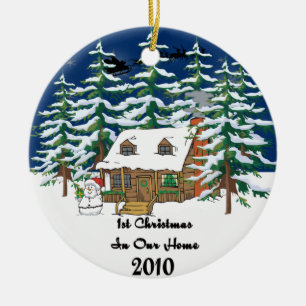 Adorno De Cerámica 1r Cabaña de madera 2010 del navidad