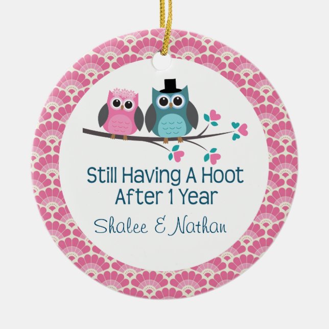 Adorno De Cerámica 1r Regalo personalizado aniversario de los pares (Frente)