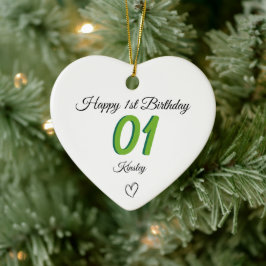 Adorno De Cerámica 1st Birthday green Shadow Monogram heart baby