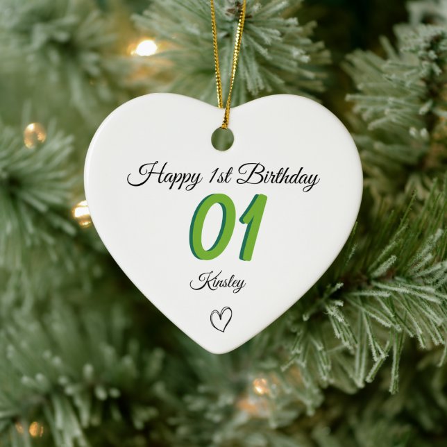 Adorno De Cerámica 1st Birthday green Shadow Monogram heart baby (Árbol)