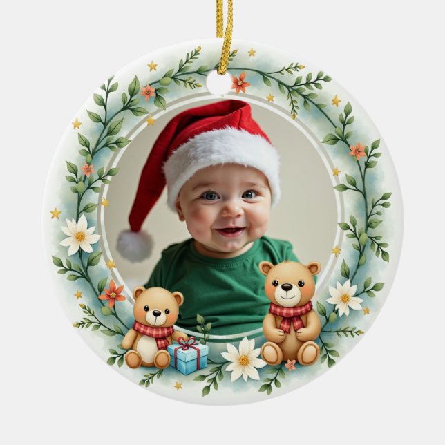 Adorno De Cerámica 1st Christmas 2 sided Bear Hugs & Holly (Frente)