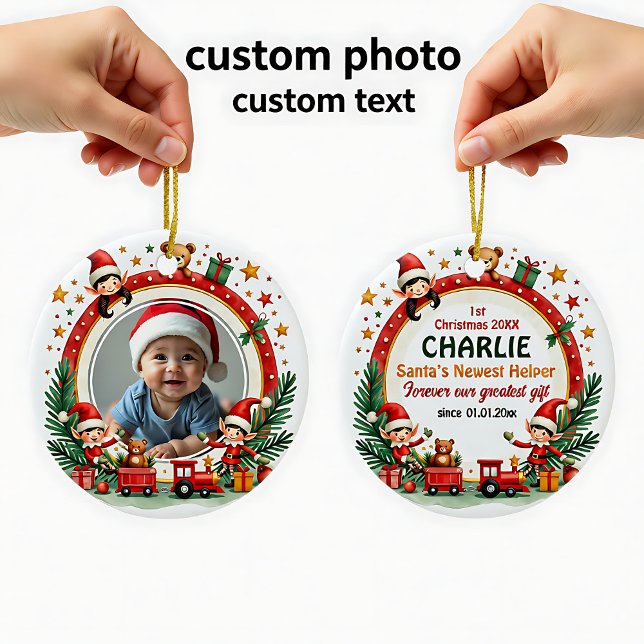 Adorno De Cerámica 1st Christmas 2 sided, Elf Express Keepsake (1st Christmas 2 sided, Elf Express Keepsake Ceramic Ornament)