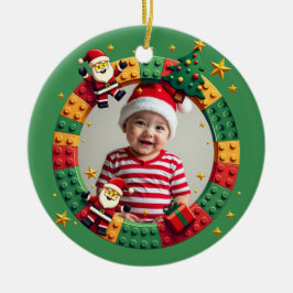 Adorno De Cerámica 1st Christmas 2 sided Festive Builder green