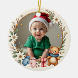 Adorno De Cerámica 1st Christmas 2 sided Poinsettia Snuggles