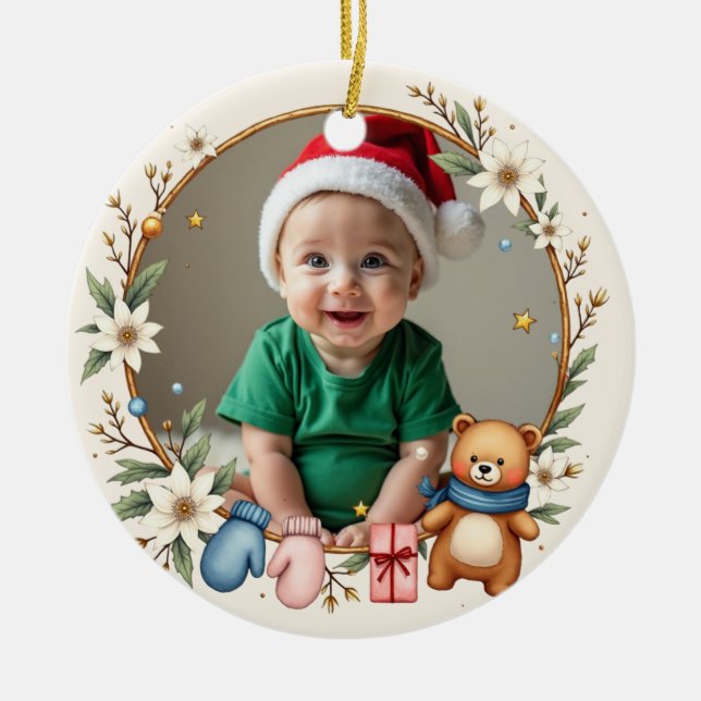 Adorno De Cerámica 1st Christmas 2 sided Poinsettia Snuggles (Frente)