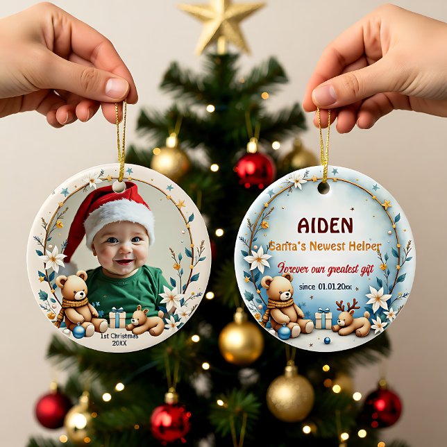 Adorno De Cerámica 1st Christmas 2 sided Starry Snuggles (1st Christmas 2 sided Starry Snuggles Ceramic Ornament)