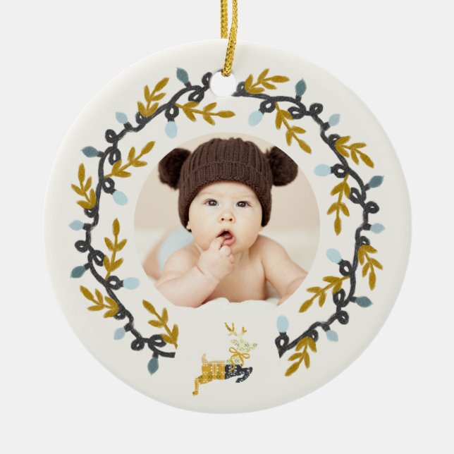 Adorno De Cerámica 1st Christmas Deer with Wreath Beige  (Frente)