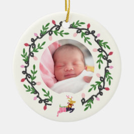 Adorno De Cerámica 1st Christmas Deer with Wreath Customize