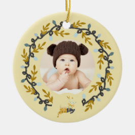 Adorno De Cerámica 1st Christmas Deer with Wreath Soft Yellow 