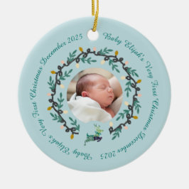 Adorno De Cerámica 1st Christmas Deer with Wreath Teal2