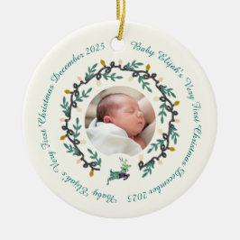 Adorno De Cerámica 1st Christmas Deer with Wreath Teal Cream2