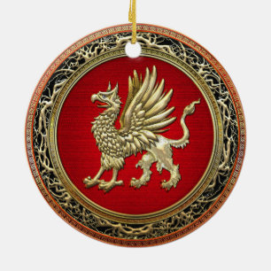 Adorno De Cerámica [200] Grifo sagrado del oro
