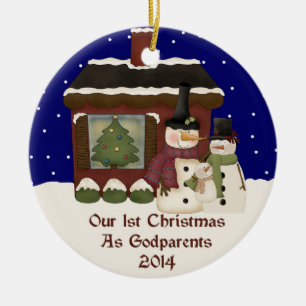 Adorno De Cerámica 2014 nuestro 1r navidad como Godparents