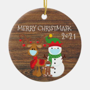Adorno De Cerámica 2020 Feliz Navidad Reno Cuarentena madera